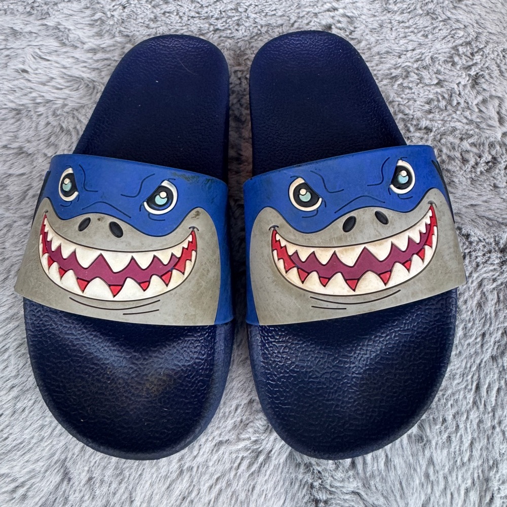 Shark Face Kids Slide Sandals - Navy Blue